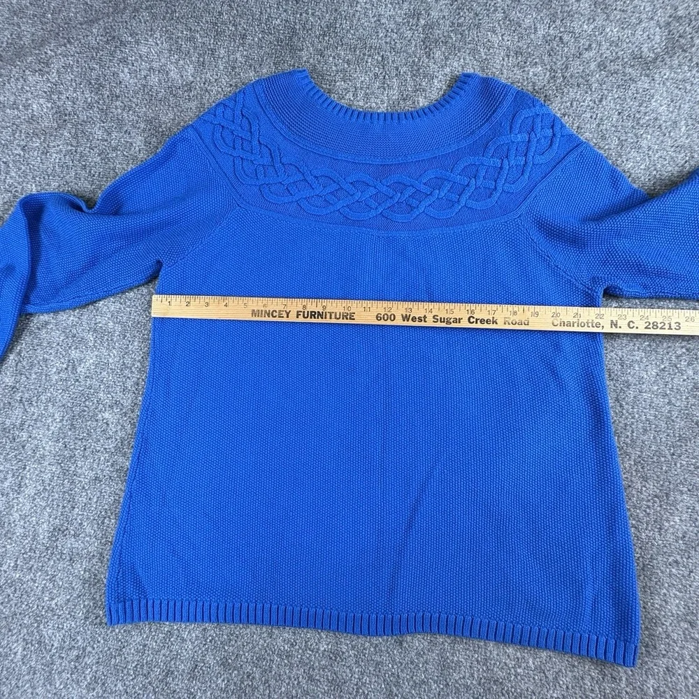 Talbots Sweater Women XL‎ Blue Knit Cable Yoke Classic Preppy Academia